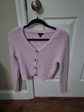 art class Light Lavender Ribbed Button-Front Cropped Cardigan